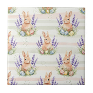 Easter Bunny with Eggs Spring Pastel Pattern (10) Ceramic Tile