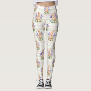Easter Bunny with Eggs Spring Pastel Pattern (10) Leggings