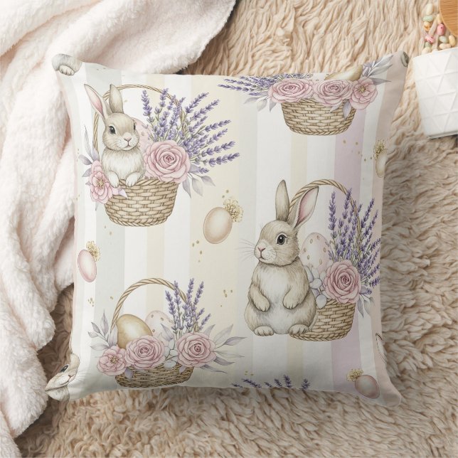 Easter Bunny with Eggs Spring Pastel Pattern (11) Cushion (Blanket)