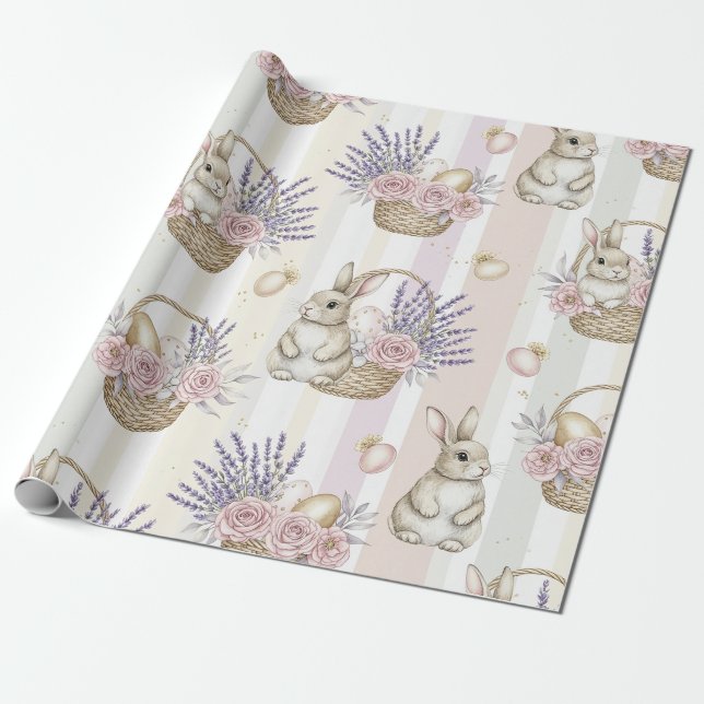 Easter Bunny with Eggs Spring Pastel Pattern (11) Wrapping Paper (Unrolled)