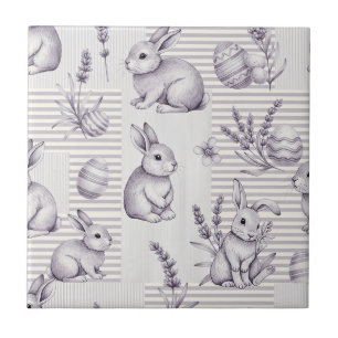 Easter Bunny with Eggs Spring Pastel Pattern (12) Ceramic Tile