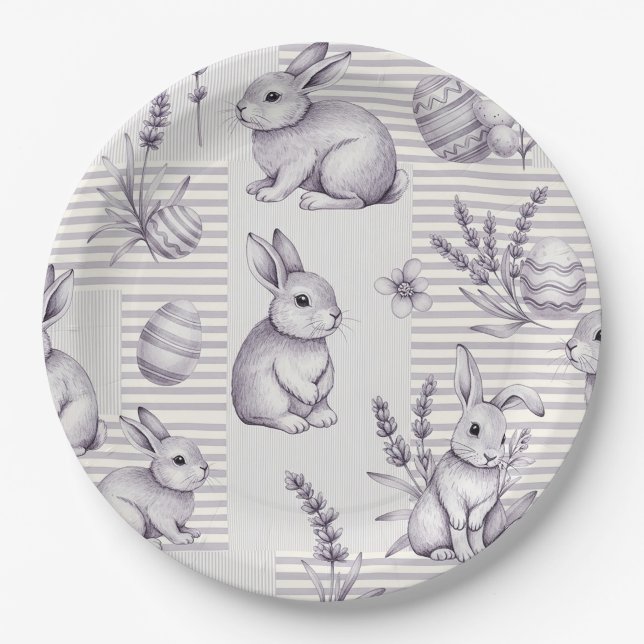 Easter Bunny with Eggs Spring Pastel Pattern (12) Paper Plate (Front)