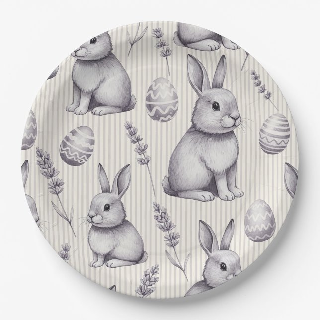 Easter Bunny with Eggs Spring Pastel Pattern (13) Paper Plate (Front)