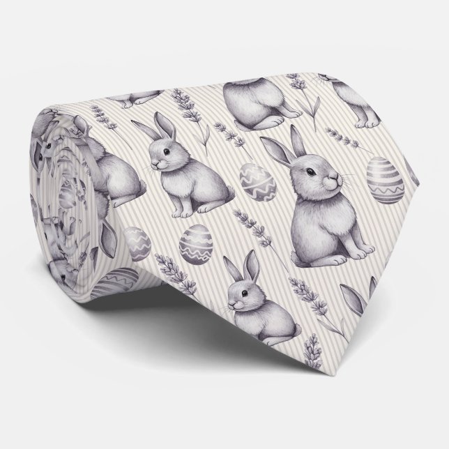 Easter Bunny with Eggs Spring Pastel Pattern (13) Tie (Rolled)