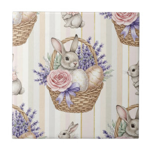 Easter Bunny with Eggs Spring Pastel Pattern (14) Ceramic Tile
