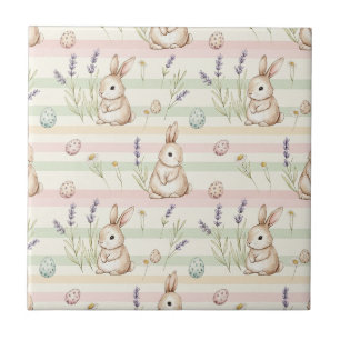 Easter Bunny with Eggs Spring Pastel Pattern (1) Ceramic Tile