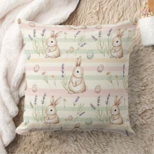 Easter Bunny with Eggs Spring Pastel Pattern (1) Cushion