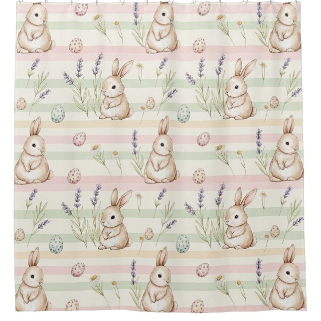 Easter Bunny with Eggs Spring Pastel Pattern (1) Shower Curtain (Front)