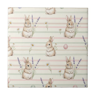 Easter Bunny with Eggs Spring Pastel Pattern (2) Ceramic Tile