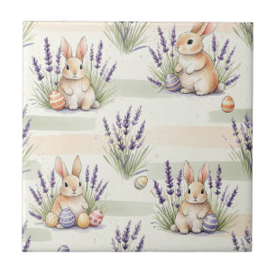 Easter Bunny with Eggs Spring Pastel Pattern (3) Ceramic Tile