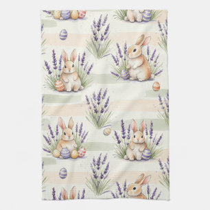 Easter Bunny with Eggs Spring Pastel Pattern (3) Tea Towel