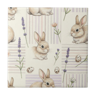 Easter Bunny with Eggs Spring Pastel Pattern (4) Ceramic Tile