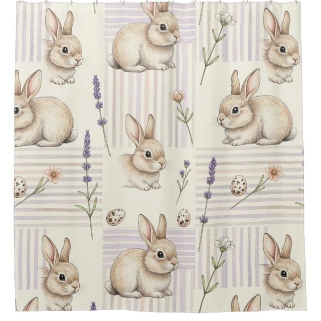 Easter Bunny with Eggs Spring Pastel Pattern (4) Shower Curtain (Front)