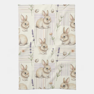 Easter Bunny with Eggs Spring Pastel Pattern (4) Tea Towel
