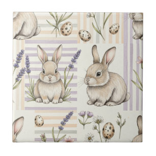 Easter Bunny with Eggs Spring Pastel Pattern (5) Ceramic Tile