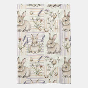 Easter Bunny with Eggs Spring Pastel Pattern (5) Tea Towel