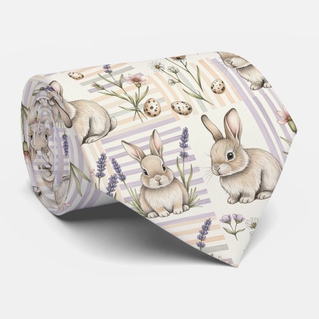 Easter Bunny with Eggs Spring Pastel Pattern (5) Tie (Rolled)