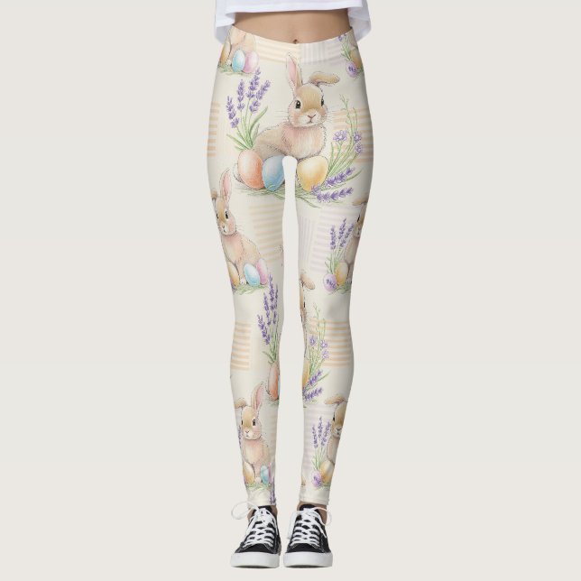 Easter Bunny with Eggs Spring Pastel Pattern (6) Leggings (Front)