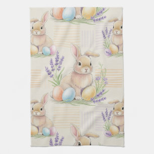 Easter Bunny with Eggs Spring Pastel Pattern (6) Tea Towel