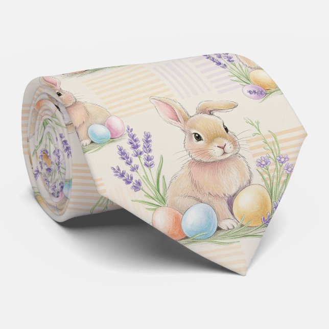 Easter Bunny with Eggs Spring Pastel Pattern (6) Tie (Rolled)