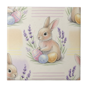 Easter Bunny with Eggs Spring Pastel Pattern (7) Ceramic Tile