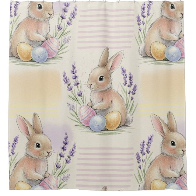 Easter Bunny with Eggs Spring Pastel Pattern (7) Shower Curtain (Front)