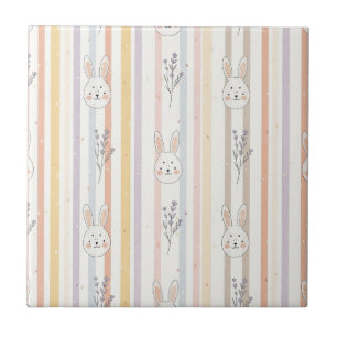 Easter Bunny with Eggs Spring Pastel Pattern (8) Ceramic Tile