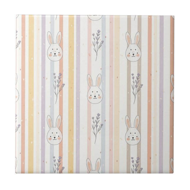 Easter Bunny with Eggs Spring Pastel Pattern (8) Ceramic Tile (Front)