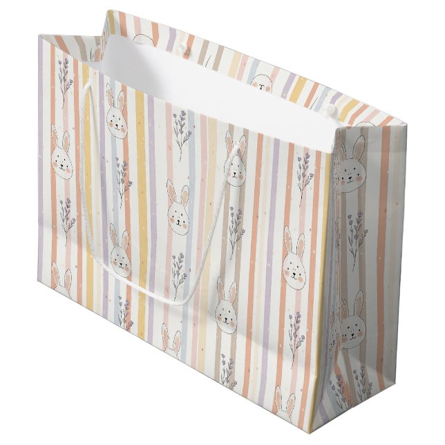 Easter Bunny with Eggs Spring Pastel Pattern (8) Large Gift Bag (Front Angled)