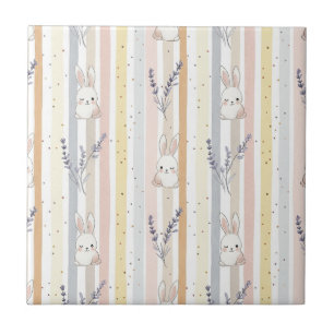 Easter Bunny with Eggs Spring Pastel Pattern (9) Ceramic Tile