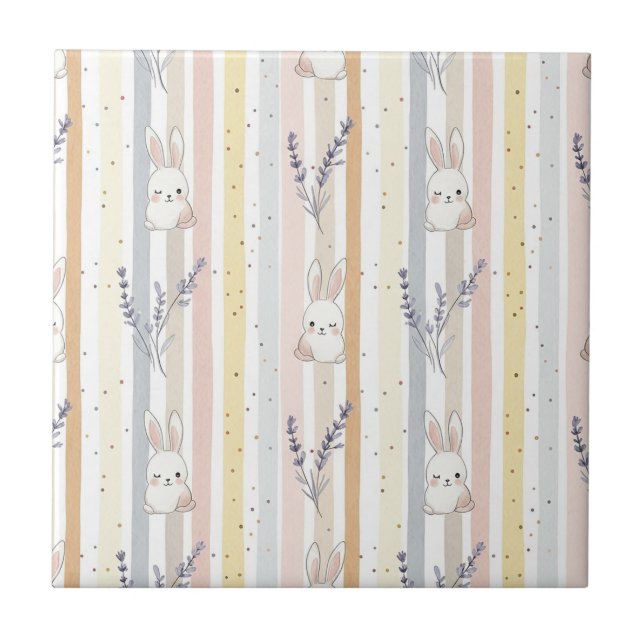 Easter Bunny with Eggs Spring Pastel Pattern (9) Ceramic Tile (Front)
