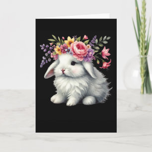 Easter Bunny With Floral Flower Crown Cute Girls W Card