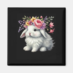 Easter Bunny With Floral Flower Crown Cute Girls W Magnet