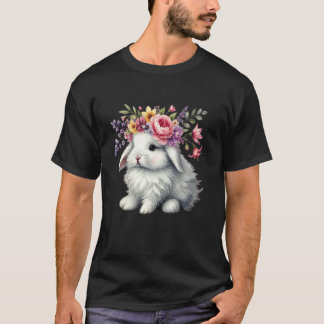 Easter Bunny with Floral Flower Crown Cute Girls W T-Shirt