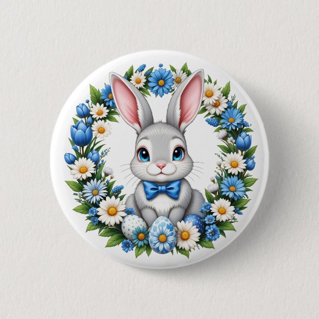 Easter Bunny With Florals  6 Cm Round Badge (Front)