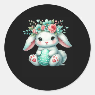 Easter Bunny With Flower Crown Girls Women Floral Classic Round Sticker