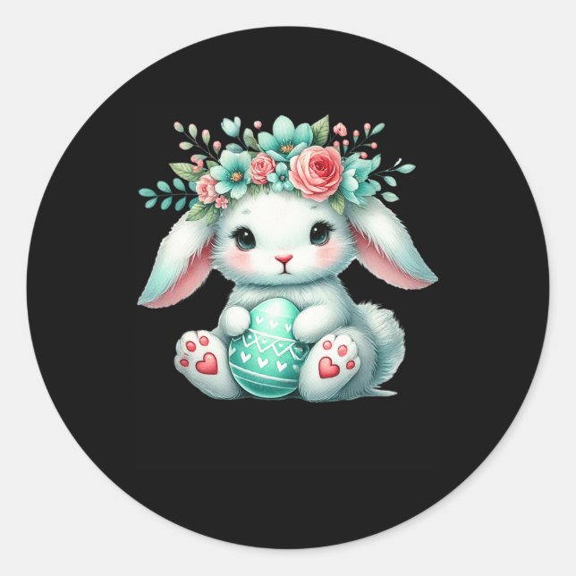 Easter Bunny With Flower Crown Girls Women Floral  Classic Round Sticker (Front)