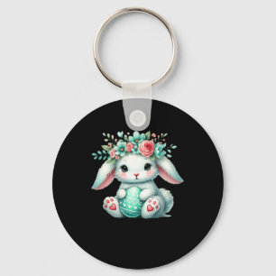 Easter Bunny With Flower Crown Girls Women Floral Key Ring