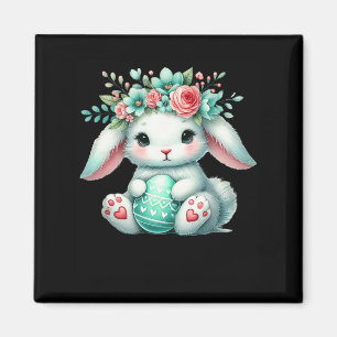 Easter Bunny With Flower Crown Girls Women Floral  Magnet