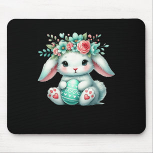 Easter Bunny With Flower Crown Girls Women Floral  Mouse Pad