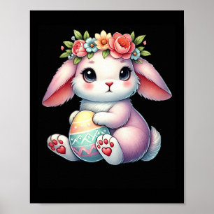 Easter Bunny With Flower Crown Girls Women Floral Poster