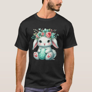 Easter Bunny With Flower Crown Girls Women Floral T-Shirt