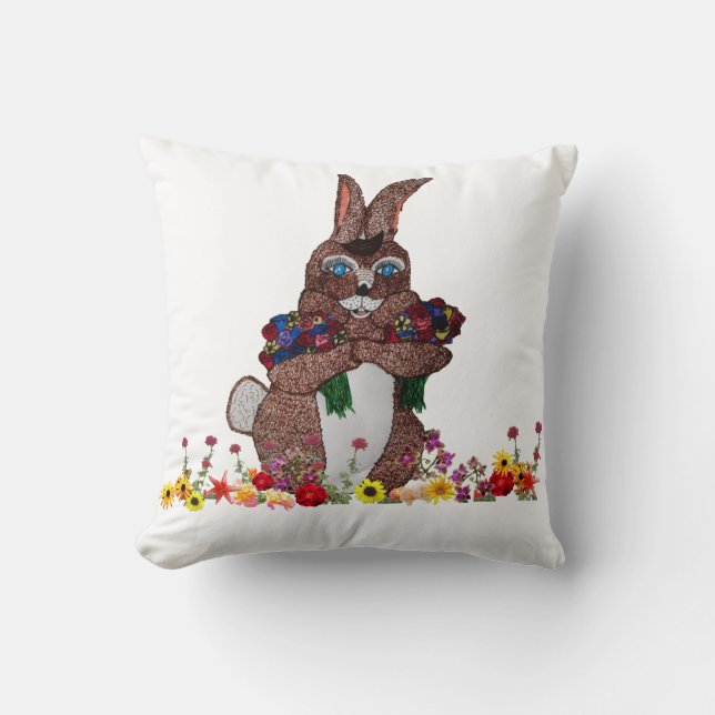 EASTER BUNNY WITH FLOWERS     CUSHION (Front)