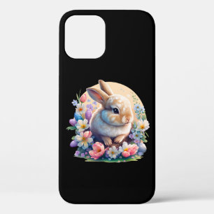 Easter Bunny with Flowers, spring Bunny easter day iPhone 12 Case