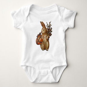 Easter Bunny with Flowers Unisex White Bodysuit