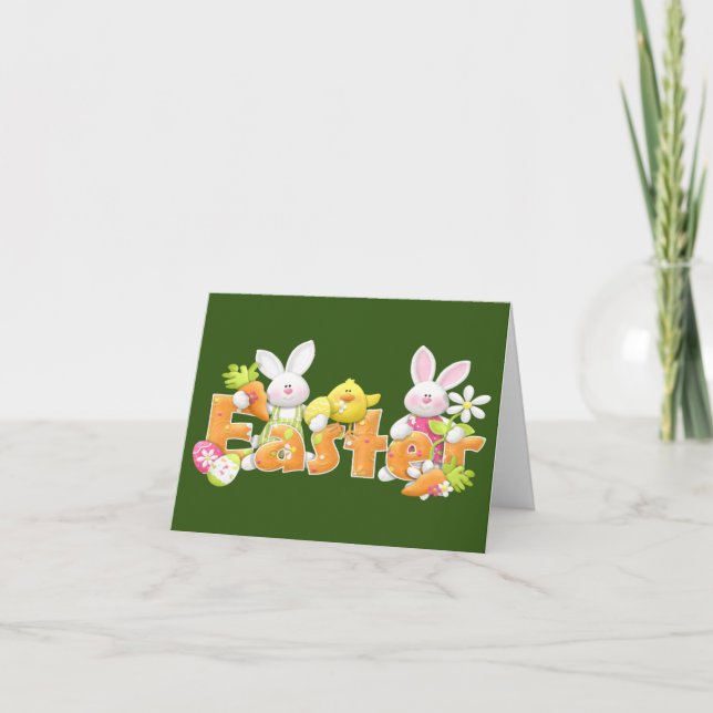 Easter bunny with funny text Greeting cards (Front)