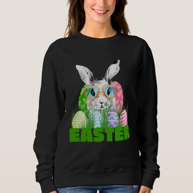 Easter Bunny with Glasses Egg Hunting Sweatshirt (Front)