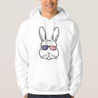 Easter Bunny With Glasses Us Flag Cool Rabbit Patr Hoodie