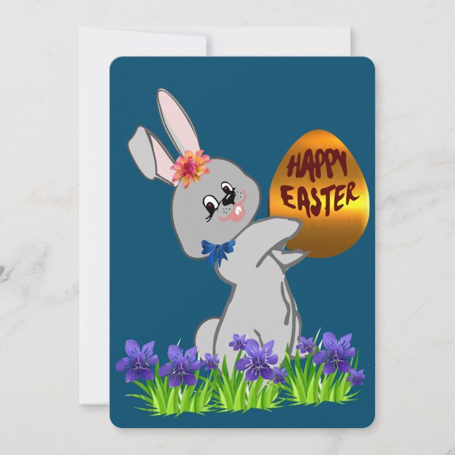 Easter Bunny With Gold Egg Holiday Card (Front)