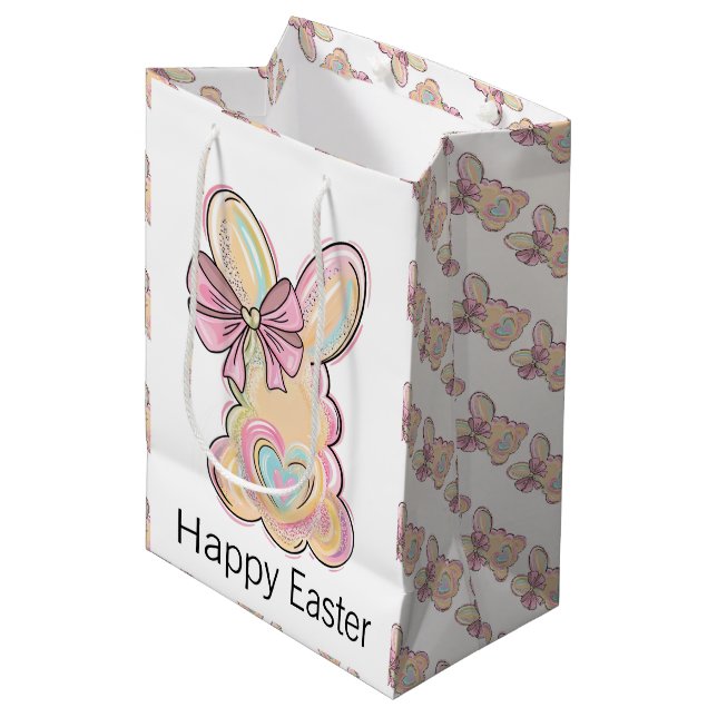 Easter Bunny with Heart and Bow Medium Gift Bag (Front Angled)
